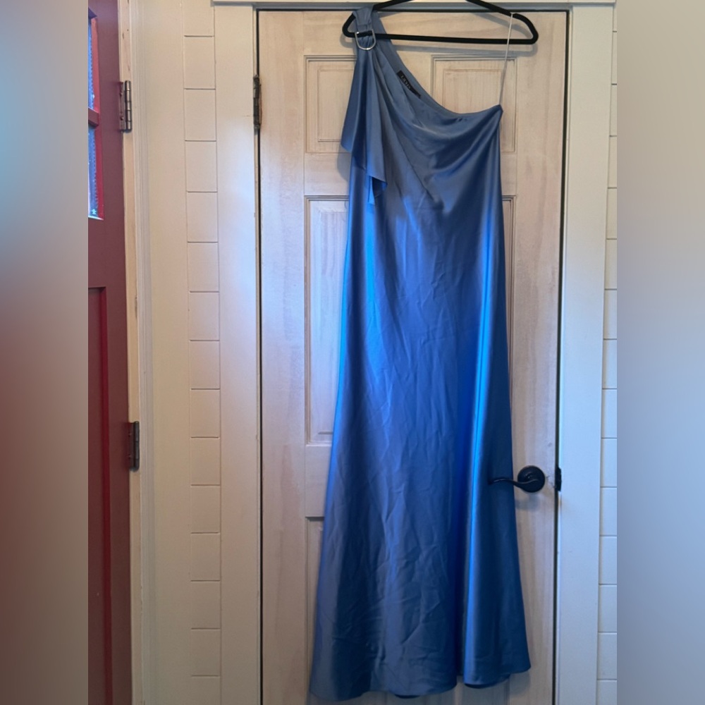 Lauren Ralph Lauren Sky Blue One-Shoulder Satin Gown